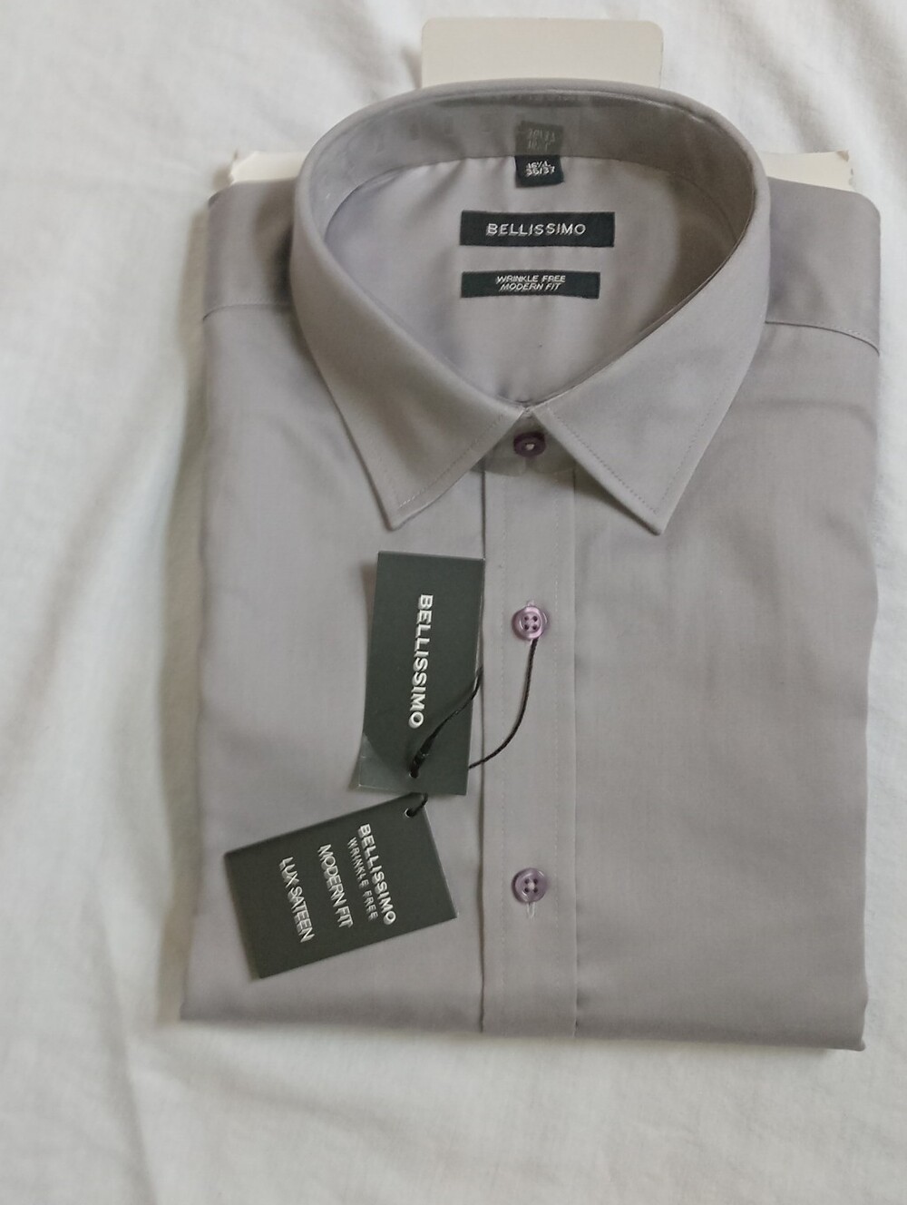 Bellissimo Wrinkle Free Modern Fit Lux Sateen Dress Shirt Mens 16 1/2L 36/37